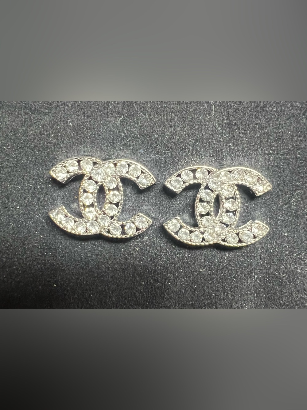 Double C logo Silver Crystal in Silver-Tone Setting Stud Earrings